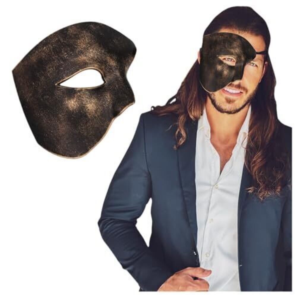 4296 Phantom Of The Opera One Eyed Masquerade Mask,One Size,Antique Black